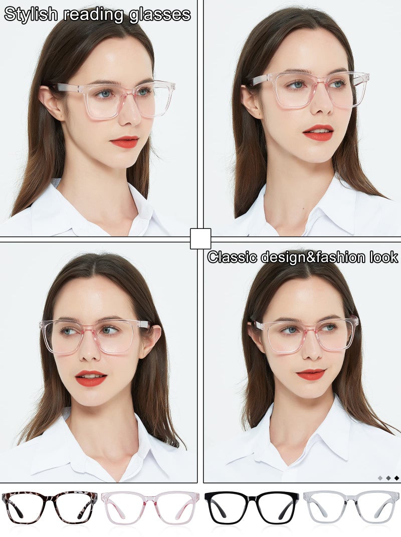 AEZUNI Oversize Square Reading Glasses for Women Oversized Trendy Large Readers 1.0 1.25 1.5 1.75 2.0 2.25 2.5 2.75 3.0 3.5 4.0 5.0 6.0(Pink,500) - Image 2